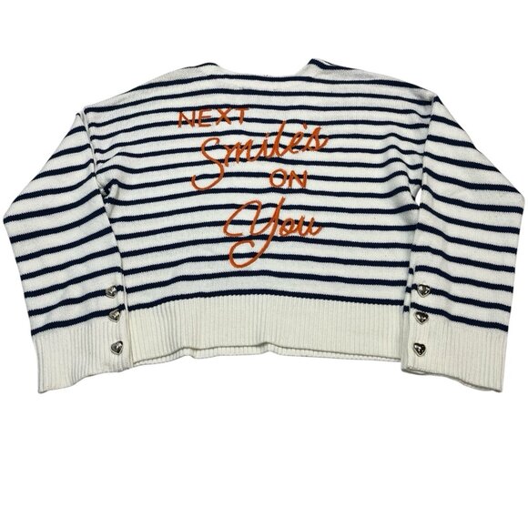 Kerri Rosenthal XOKR Sweater M White Blue Striped Cropped Nexts Smile Is On You - Picture 2 of 9
